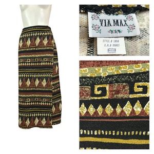 1990s Ethnic Geometric Print Wrap Maxi Dress Cotton Blend / Women’s Medium *